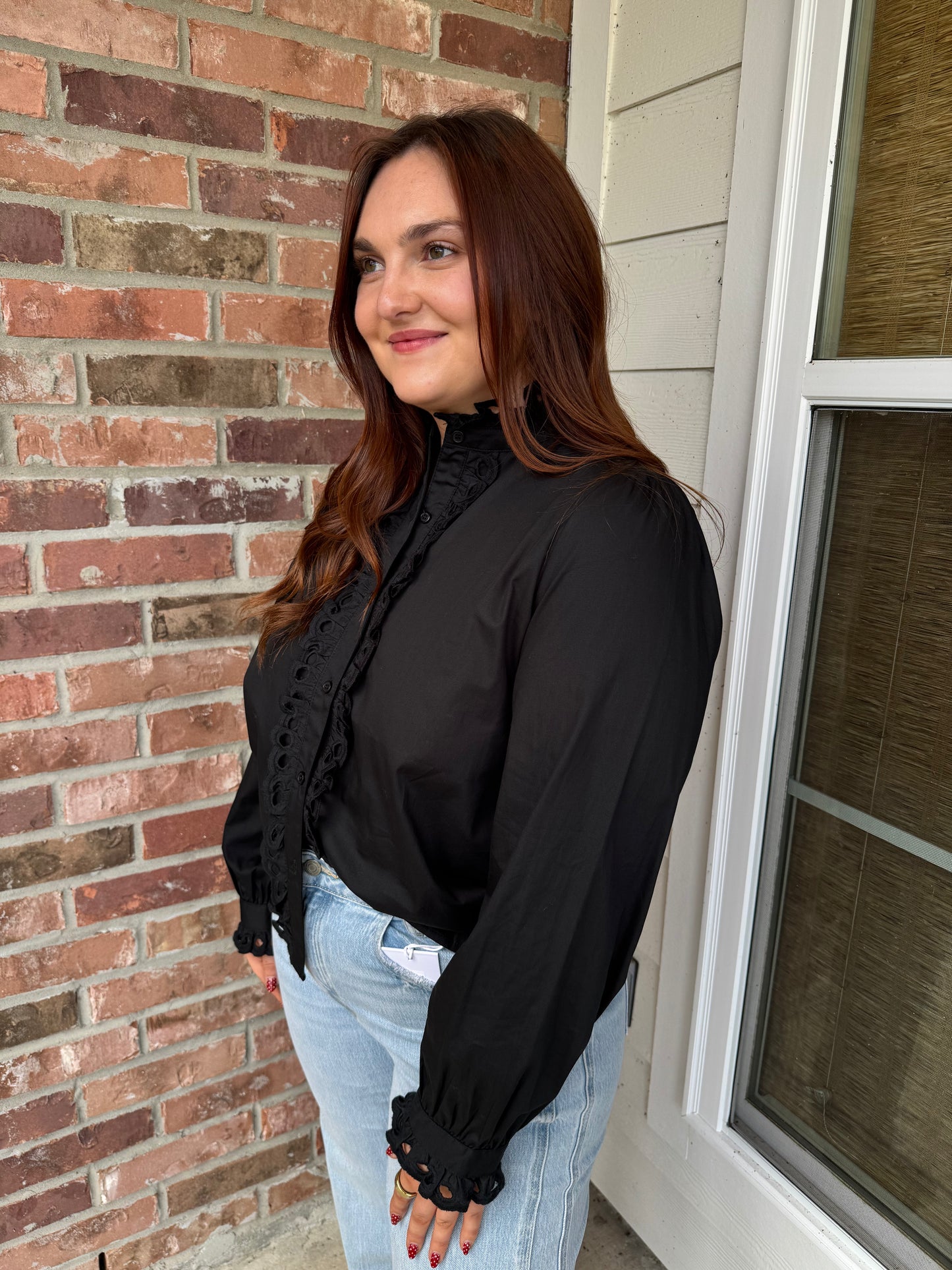 Classy Eyelet Button Down Blouse