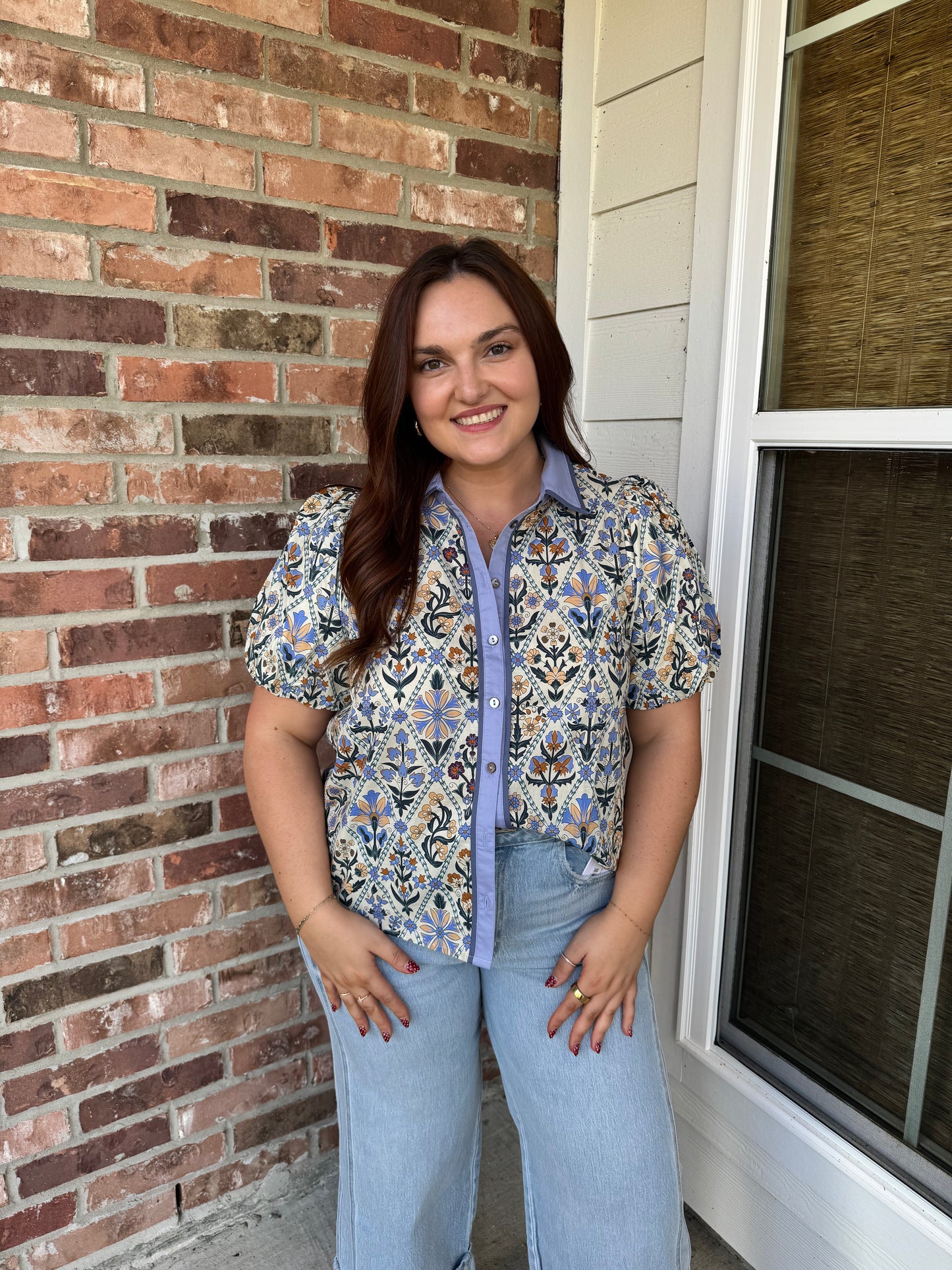Blue Terrace Views Floral Top