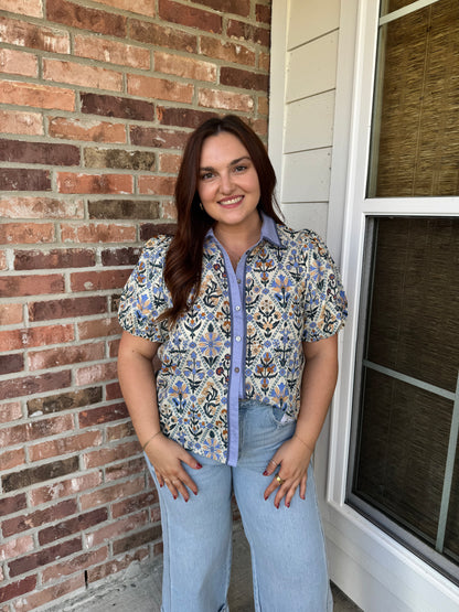 Blue Terrace Views Floral Top