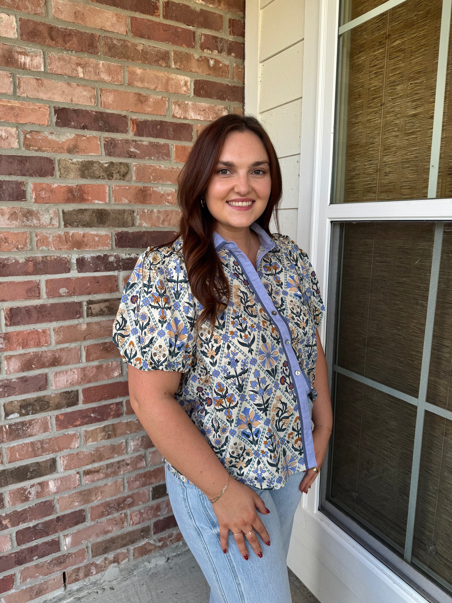 Blue Terrace Views Floral Top