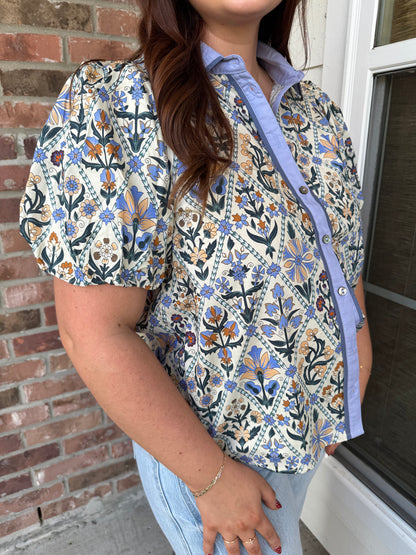 Blue Terrace Views Floral Top