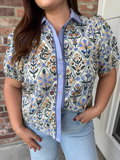 Blue Terrace Views Floral Top