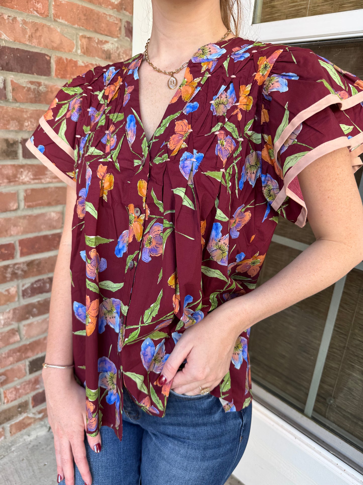 Amelia Burgundy Blooms Top