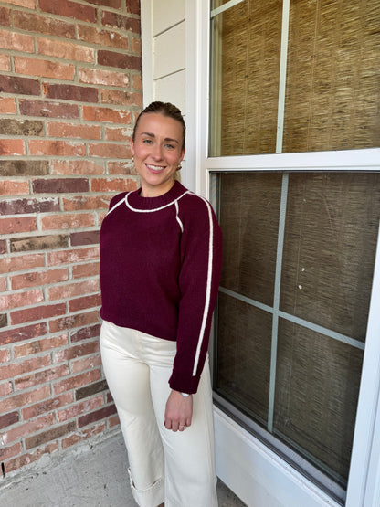 Wine Contrast Detail Sweater