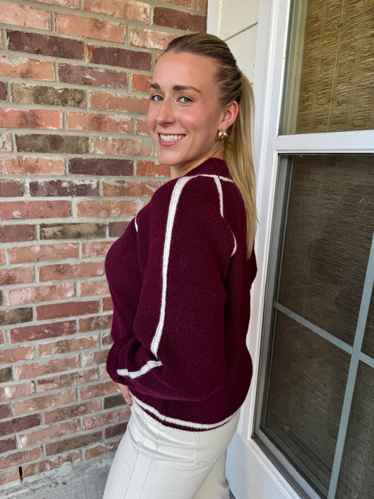 Wine Contrast Detail Sweater