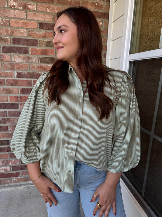 Perfectly Pleated Shoulder Button Down Top