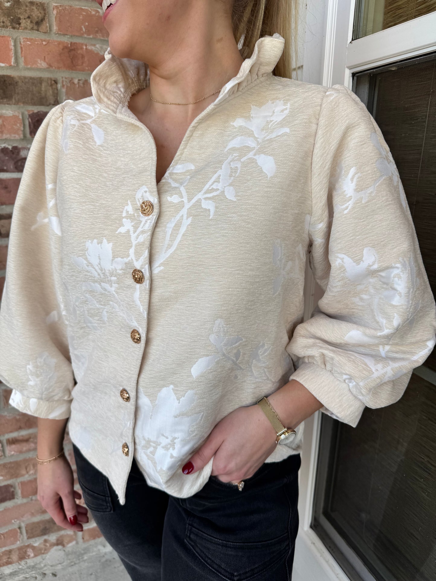 Elegant Vibes Jacquard Floral Top