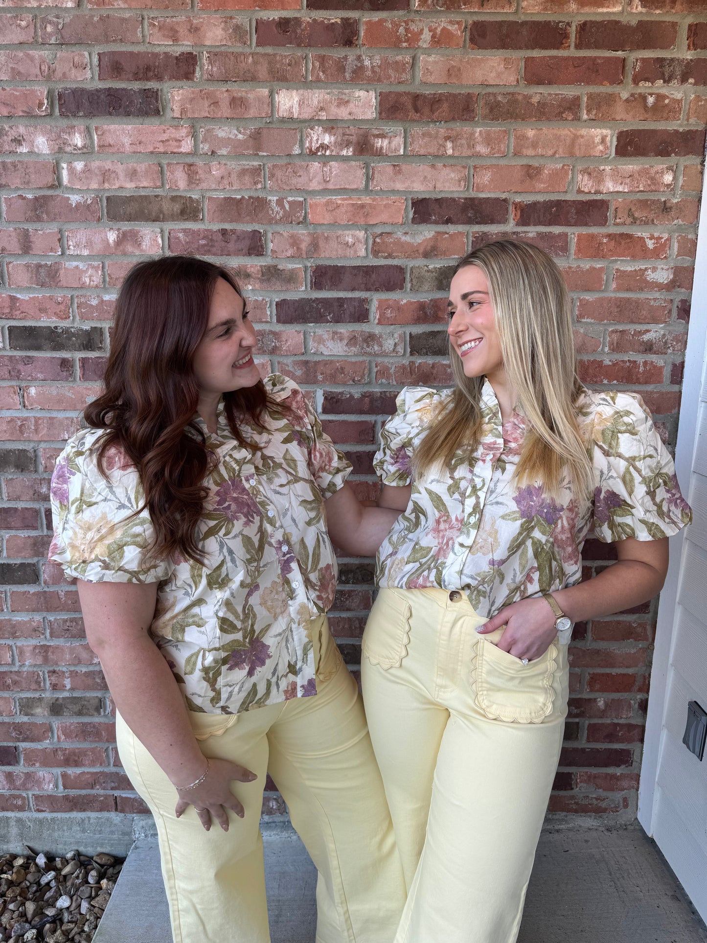 Muted Florals Ruffle Neck Top