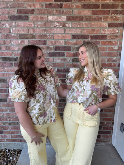 Muted Florals Ruffle Neck Top