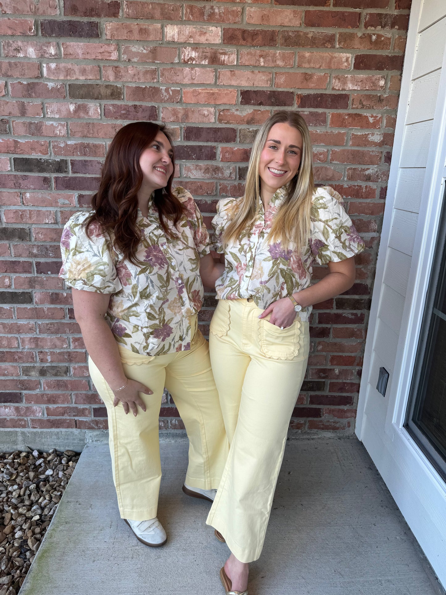 Muted Florals Ruffle Neck Top