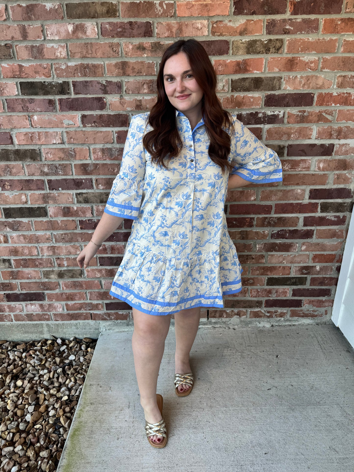 Blue Botanics Bell Sleeve Dress