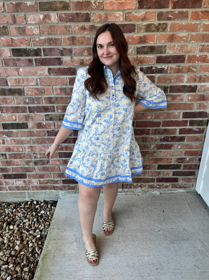 Blue Botanics Bell Sleeve Dress