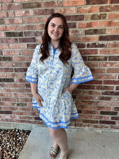 Blue Botanics Bell Sleeve Dress