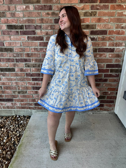 Blue Botanics Bell Sleeve Dress