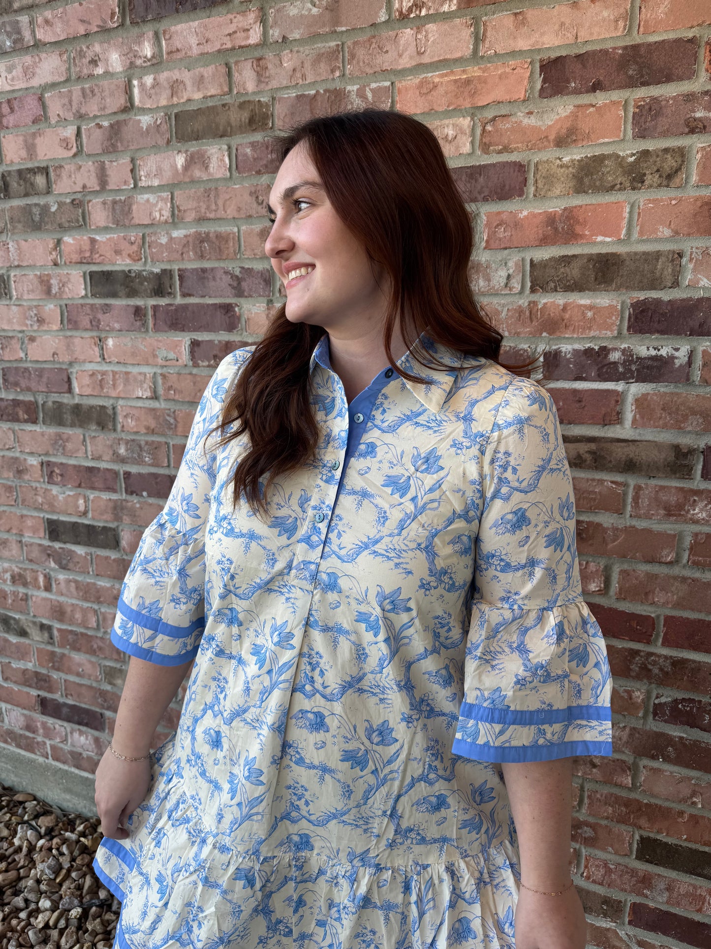 Blue Botanics Bell Sleeve Dress