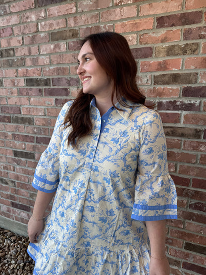 Blue Botanics Bell Sleeve Dress