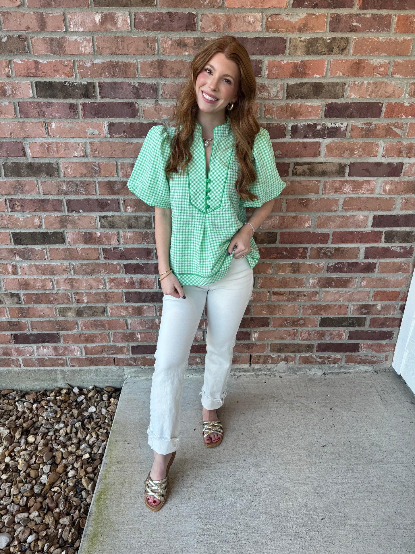 Going Gingham Puff Sleeve Top