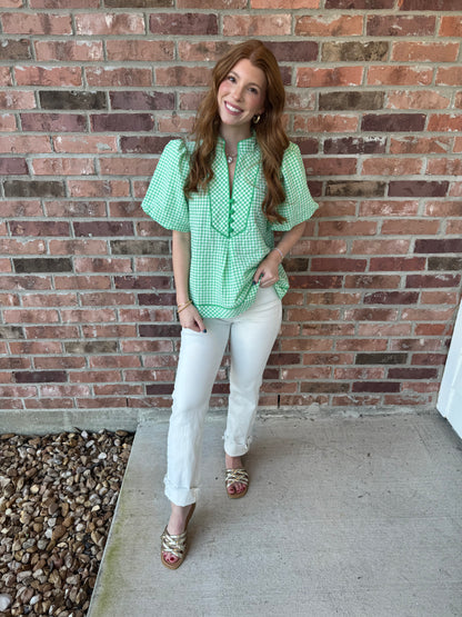 Going Gingham Puff Sleeve Top