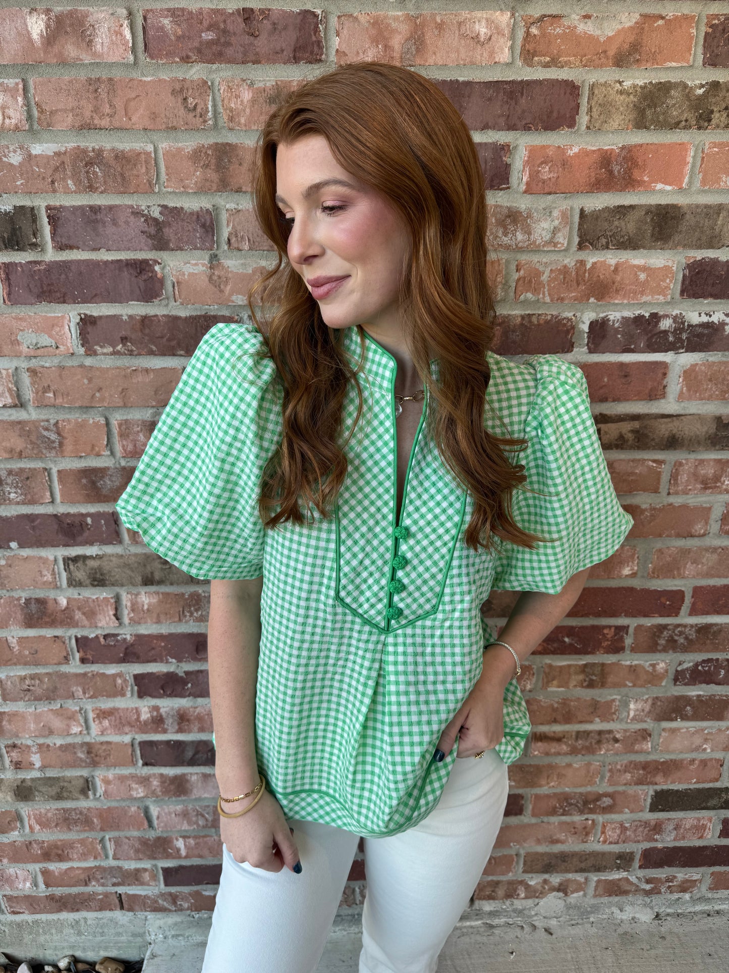 Going Gingham Puff Sleeve Top