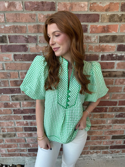 Going Gingham Puff Sleeve Top