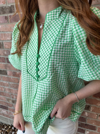 Going Gingham Puff Sleeve Top
