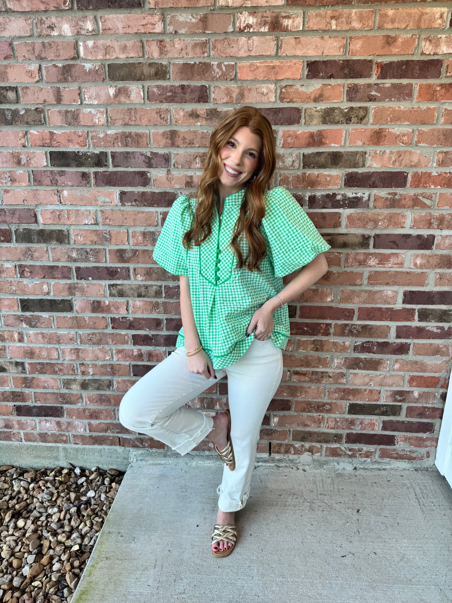 Going Gingham Puff Sleeve Top