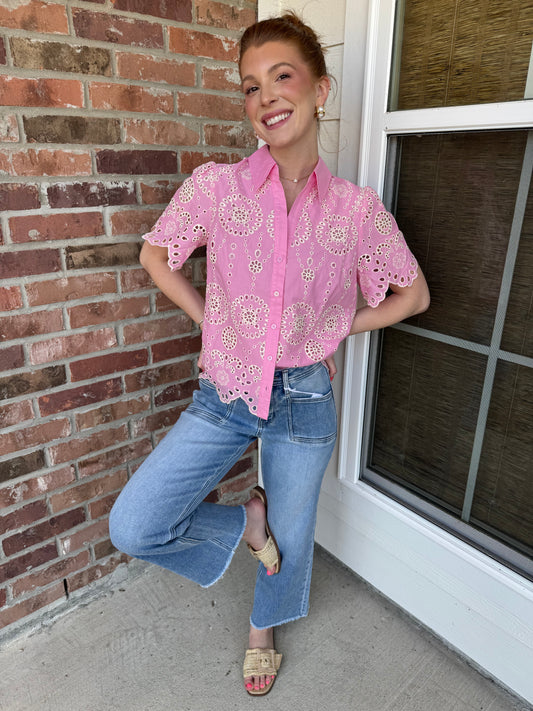 Liza Kate Eyelet Button Down Top