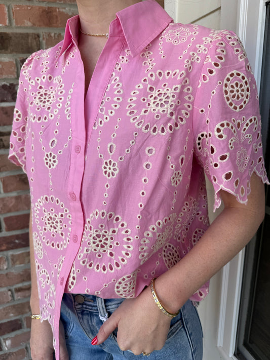 Liza Kate Eyelet Button Down Top