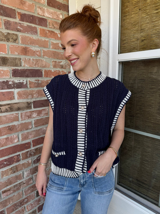 Sailor Vibes Pearl Button Down Vest