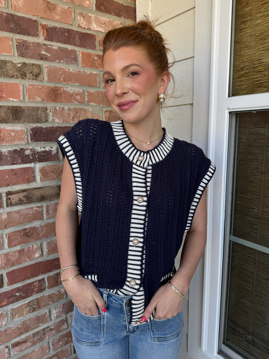 Sailor Vibes Pearl Button Down Vest