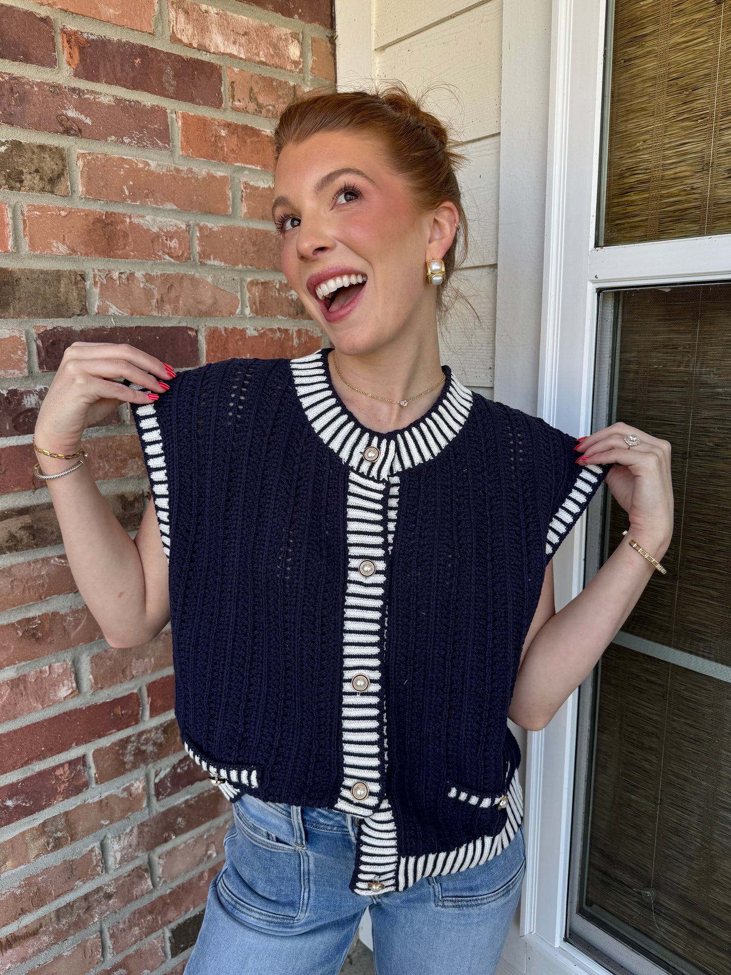Sailor Vibes Pearl Button Down Vest