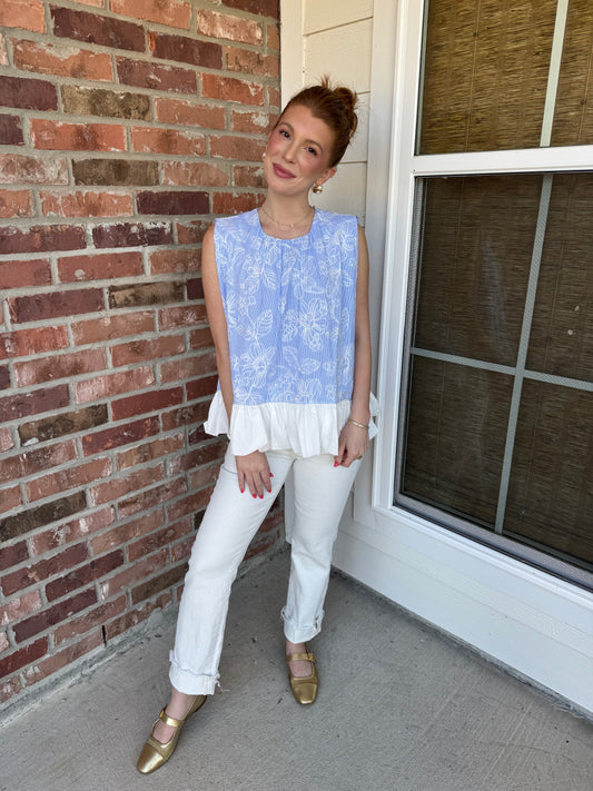 Julia Classic Embroidered Ruffle Hem Top