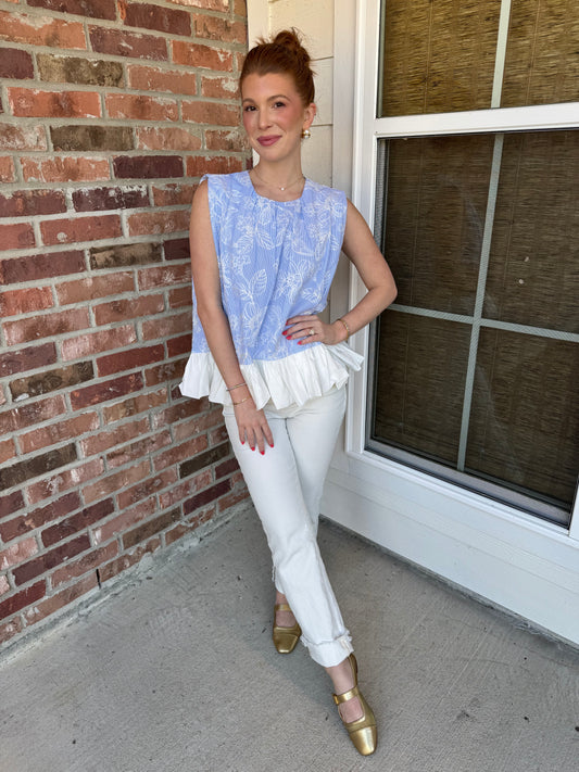 Julia Classic Embroidered Ruffle Hem Top