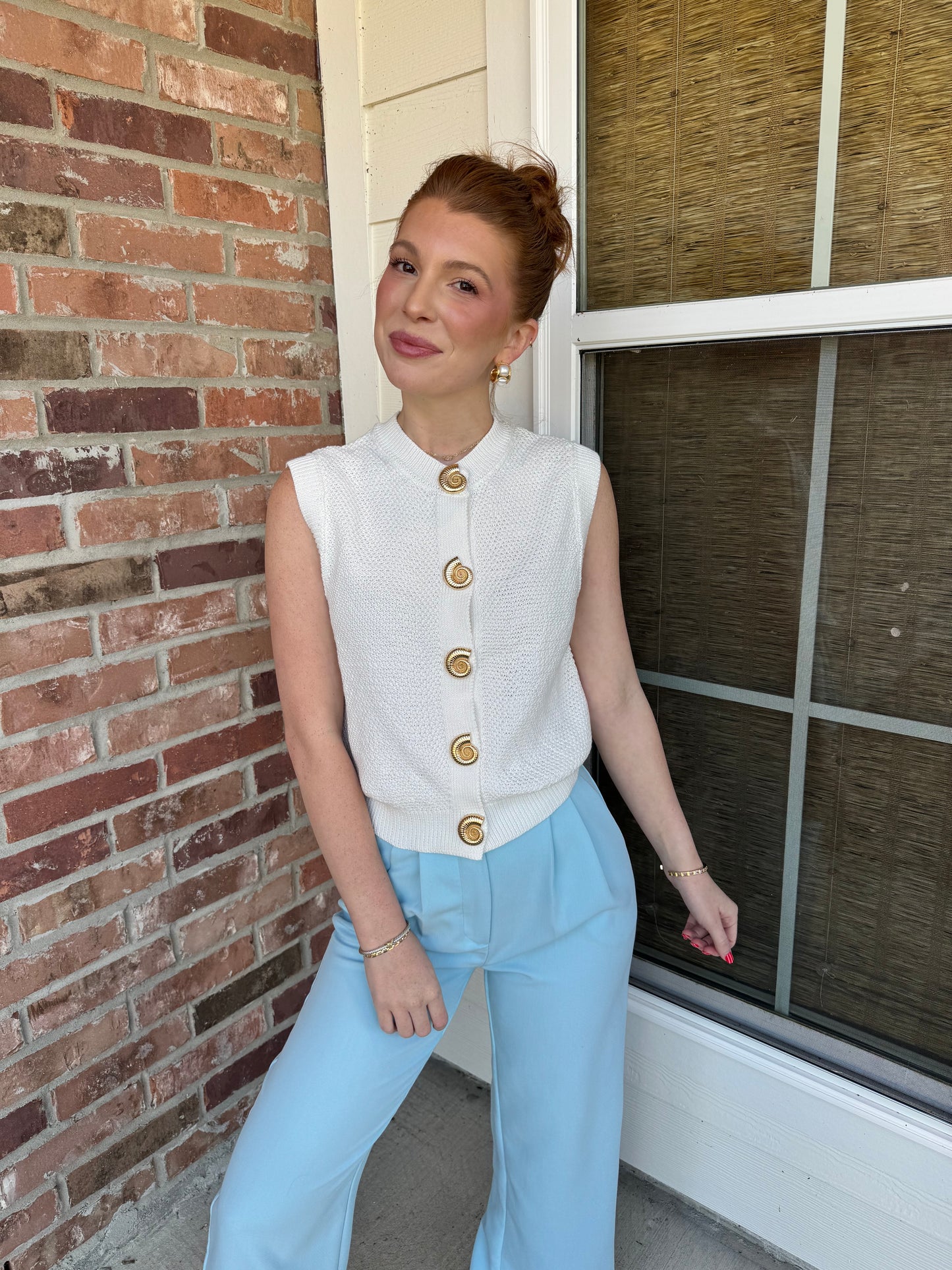 Beach Please Shell Button Down Vest